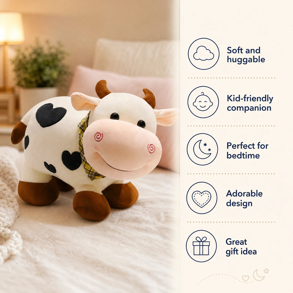 Cow Plush with Heart Pattern and Sweet Expression - Bénéfices produit