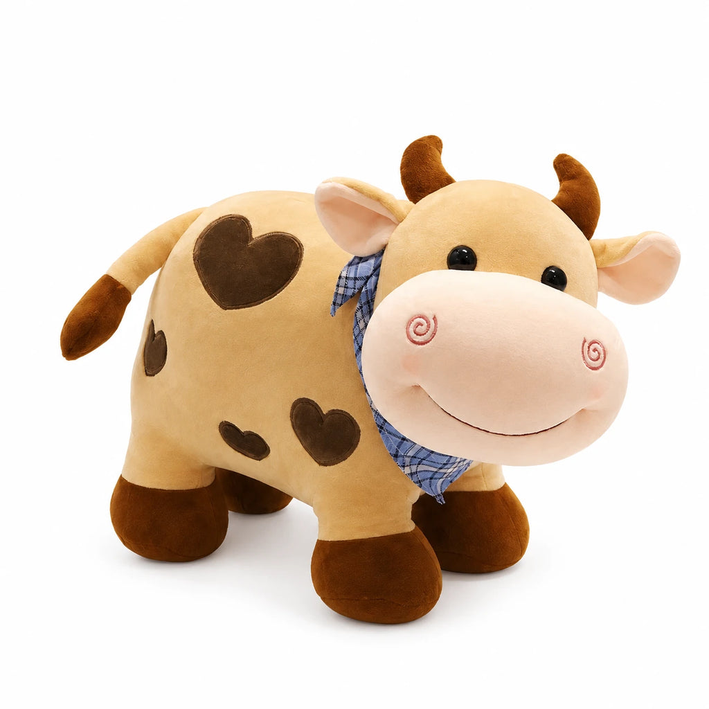 Cow Plush with Heart Pattern and Sweet Expression - Brown / 15.5in / 40cm · Brown / 10in / 25cm