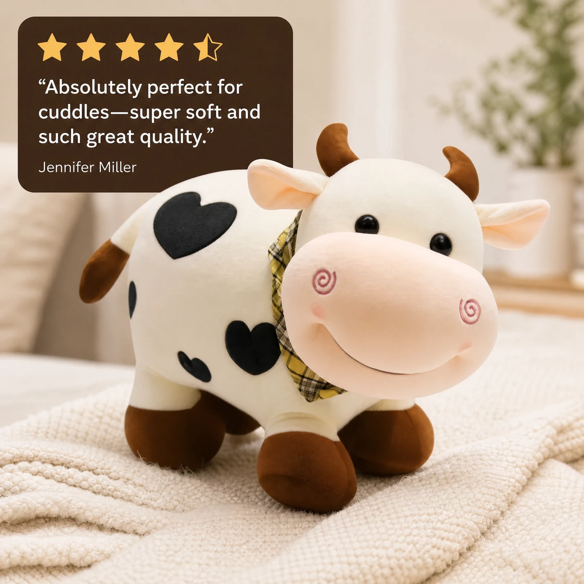 Cow Plush with Heart Pattern and Sweet Expression - Image témoignage