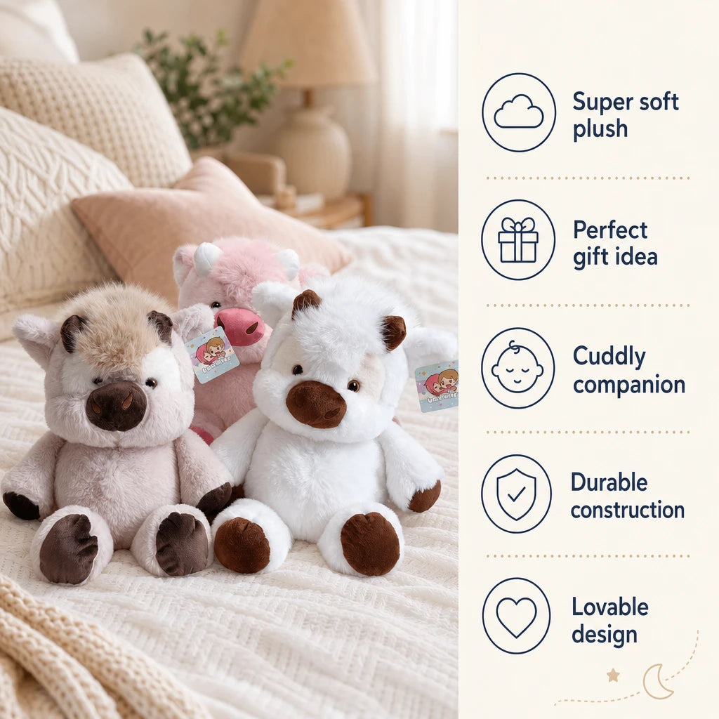 Cow Plush with Round Kawaii Design - 40cm Soft Cuddle Toy - Bénéfices produit