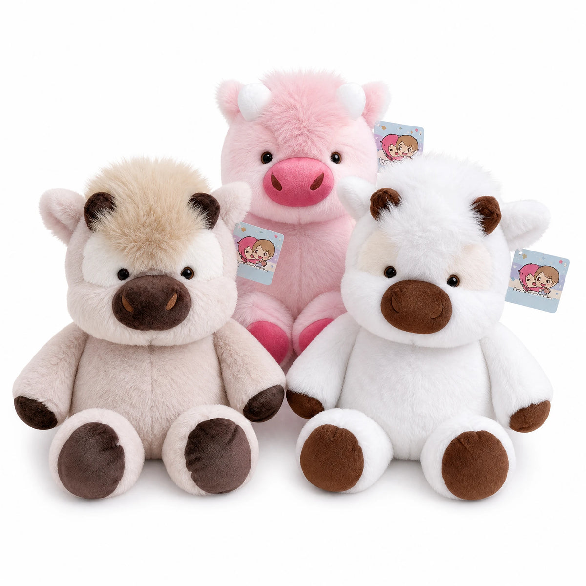 Cow Plush with Round Kawaii Design - 40cm Soft Cuddle Toy - Fond blanc