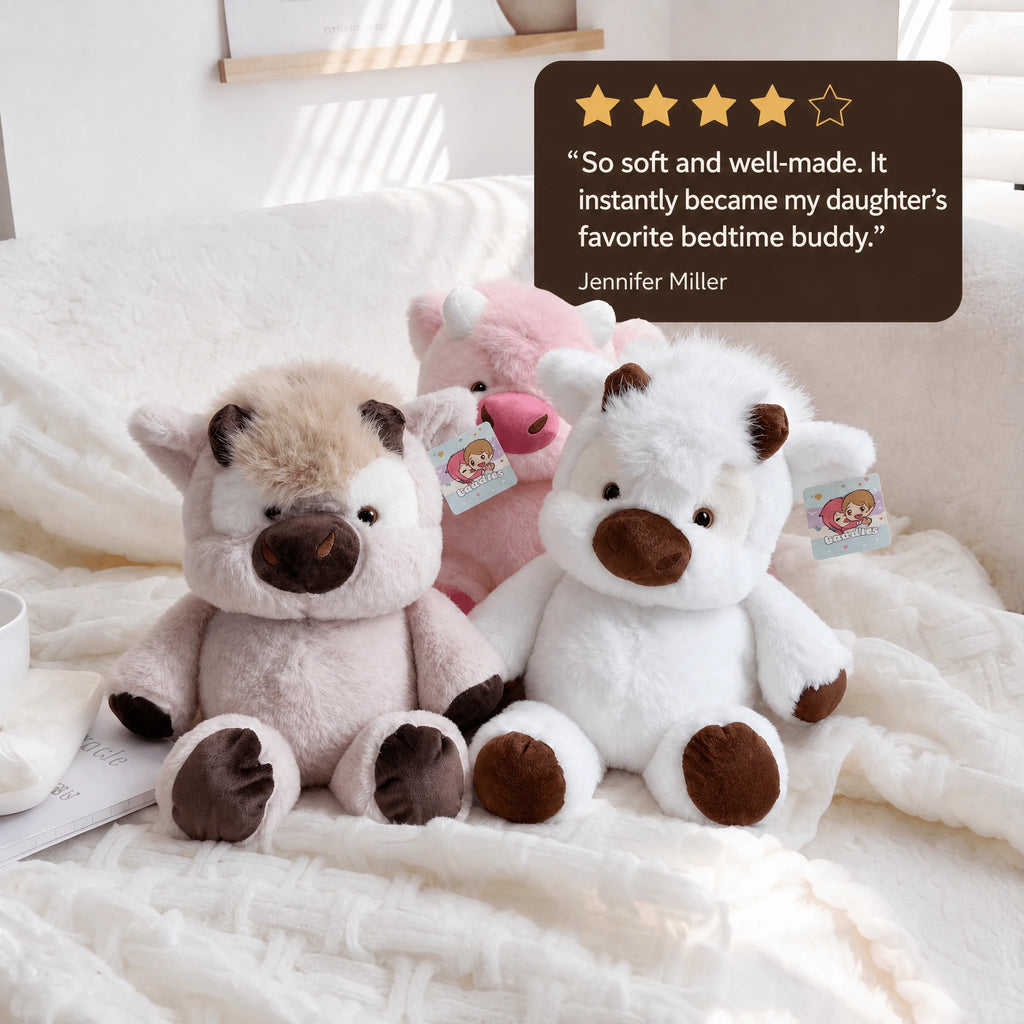 Cow Plush with Round Kawaii Design - 40cm Soft Cuddle Toy - Image témoignage