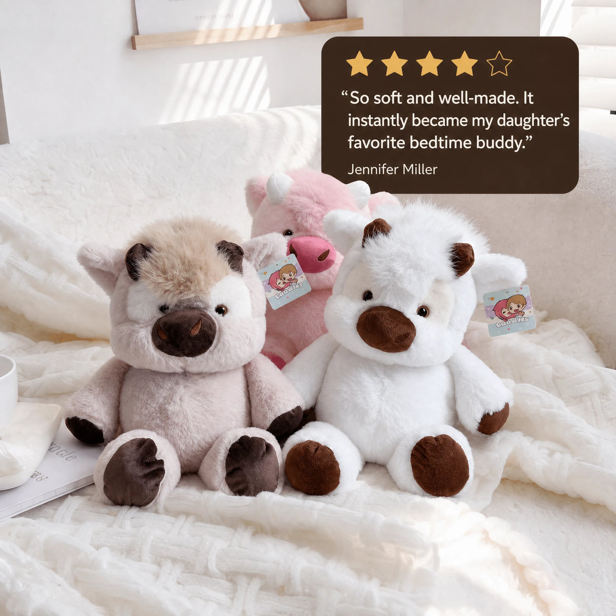 Cow Plush with Round Kawaii Design - 40cm Soft Cuddle Toy - Image témoignage