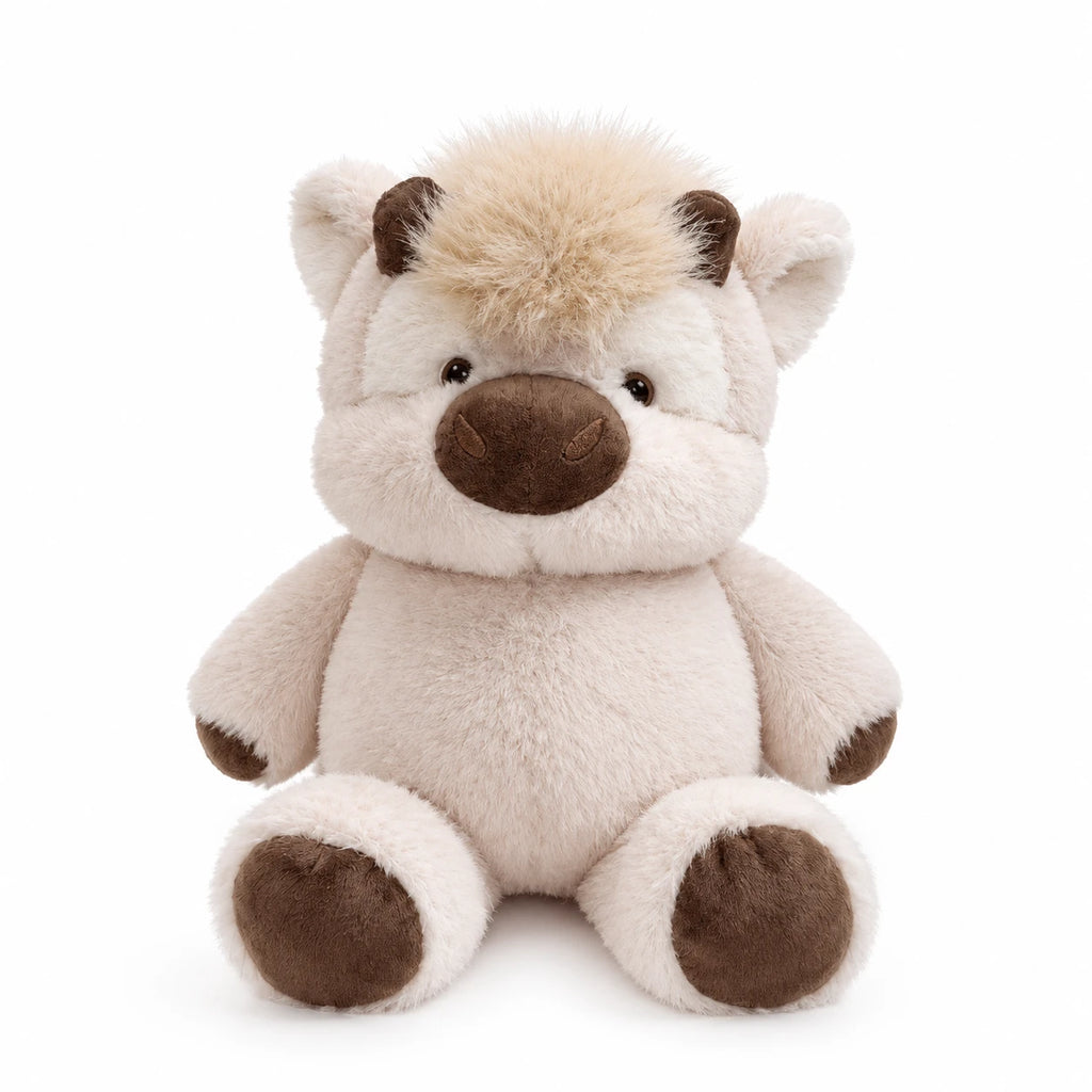Cow Plush with Round Kawaii Design - 40cm Soft Cuddle Toy - Latte (Brown)