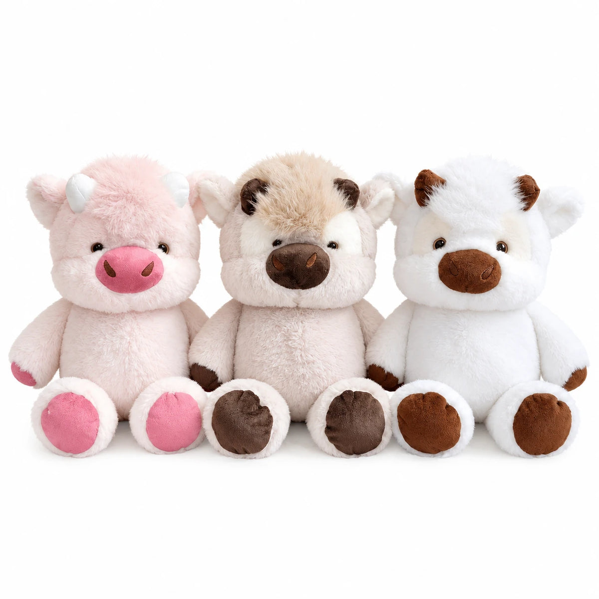 Cow Plush with Round Kawaii Design - 40cm Soft Cuddle Toy - Set of 3