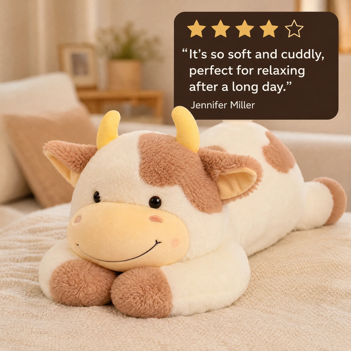 Cow Stuffed Animal with Oversized Huggable Body Design - Image témoignage