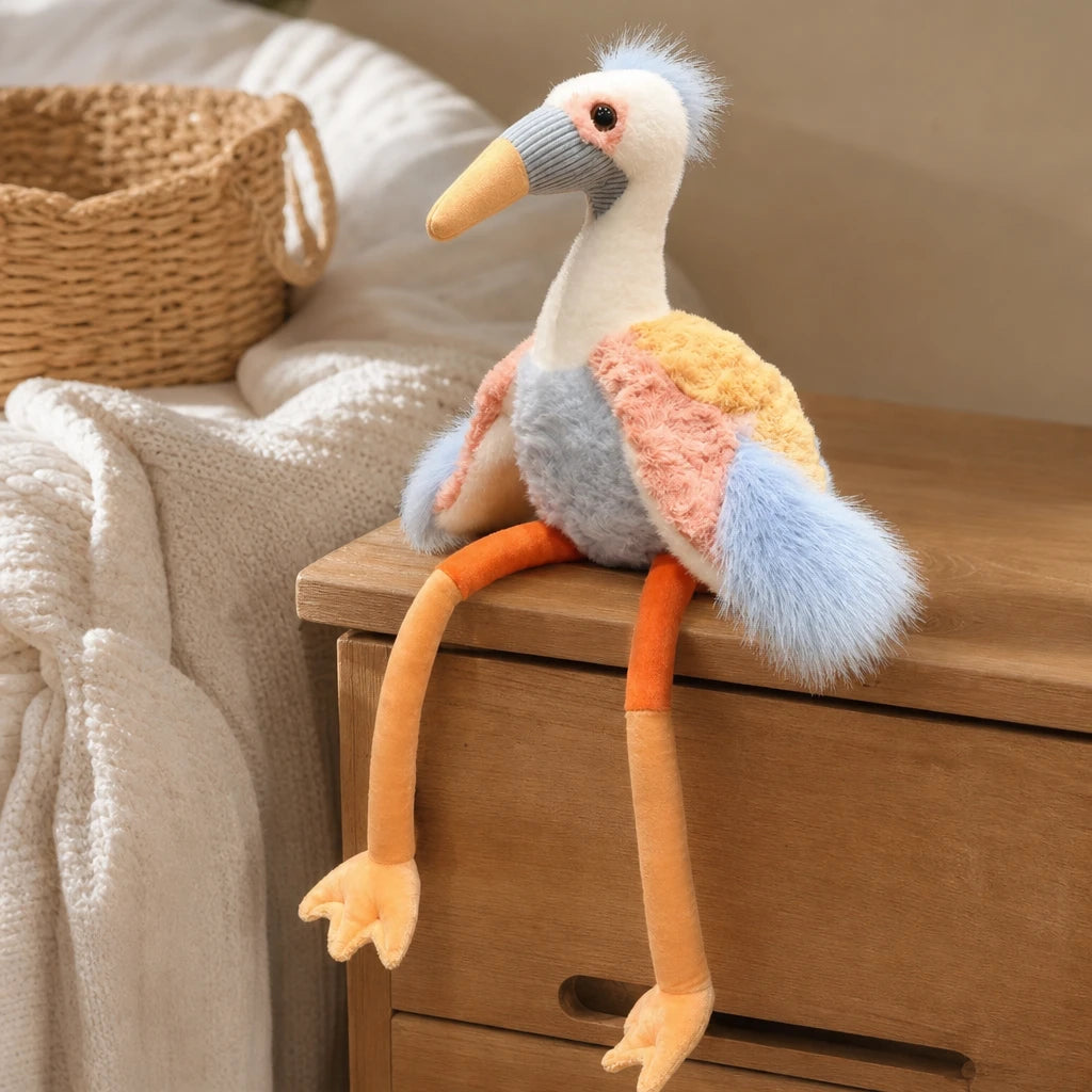 Crane Plush Toy with Long Legs and Fluffy Pastel Wings - Utilisation du produit