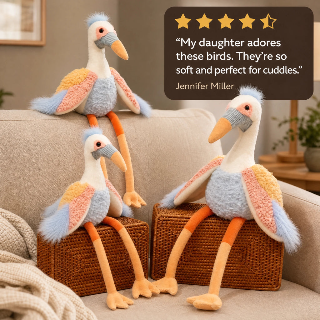 Crane Plush with Long Legs and Pastel Wings - Image témoignage
