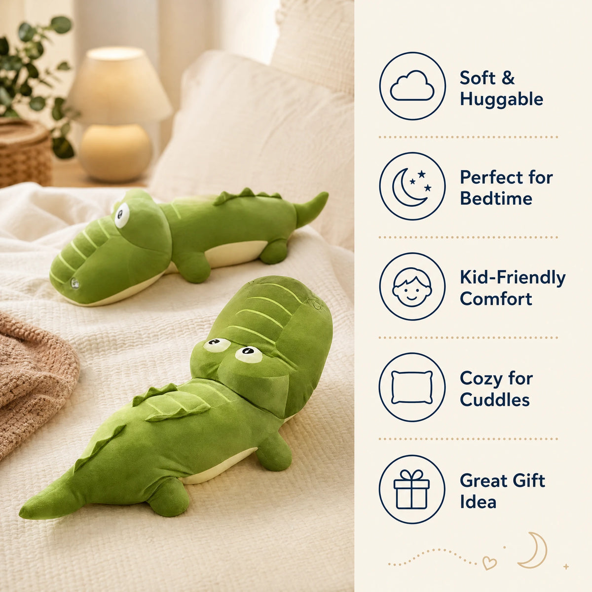Crocodile Plush in Green Soft Cotton – Giant Size - Bénéfices produit