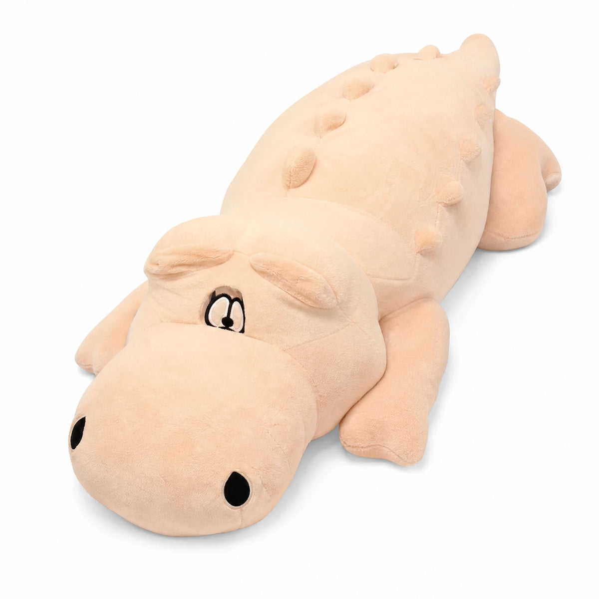 Crocodile Plush in Soft Pink with Oversized Body - Fond blanc
