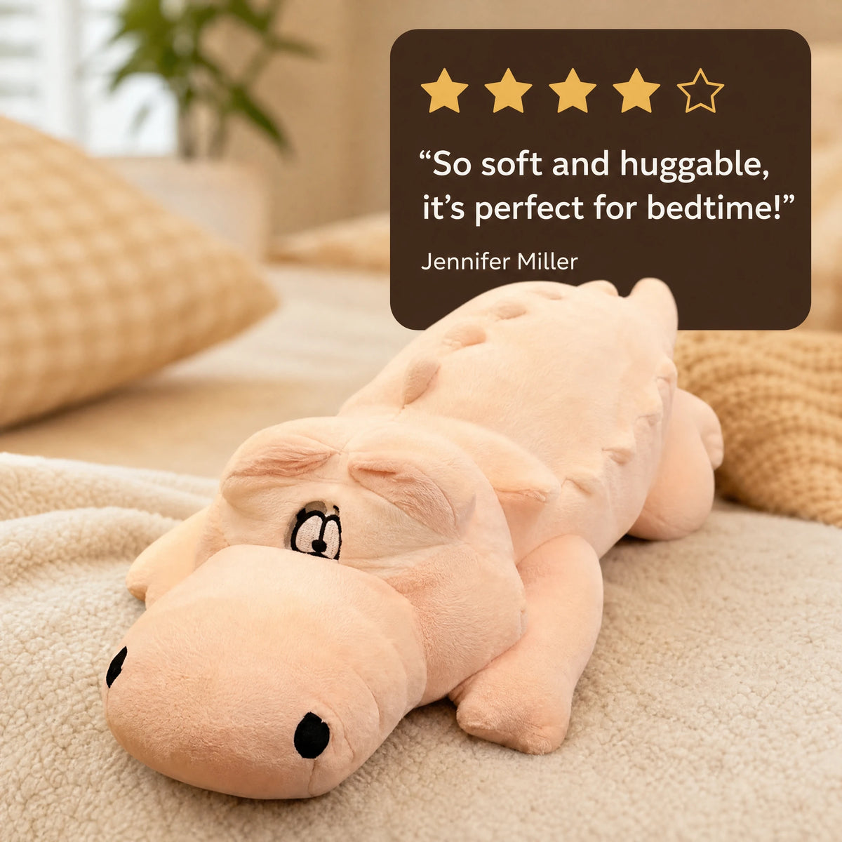 Crocodile Plush in Soft Pink with Oversized Body - Image témoignage
