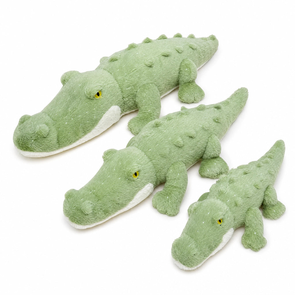 Crocodile Plush Toy in Soft Green with Textured Details - Fond blanc