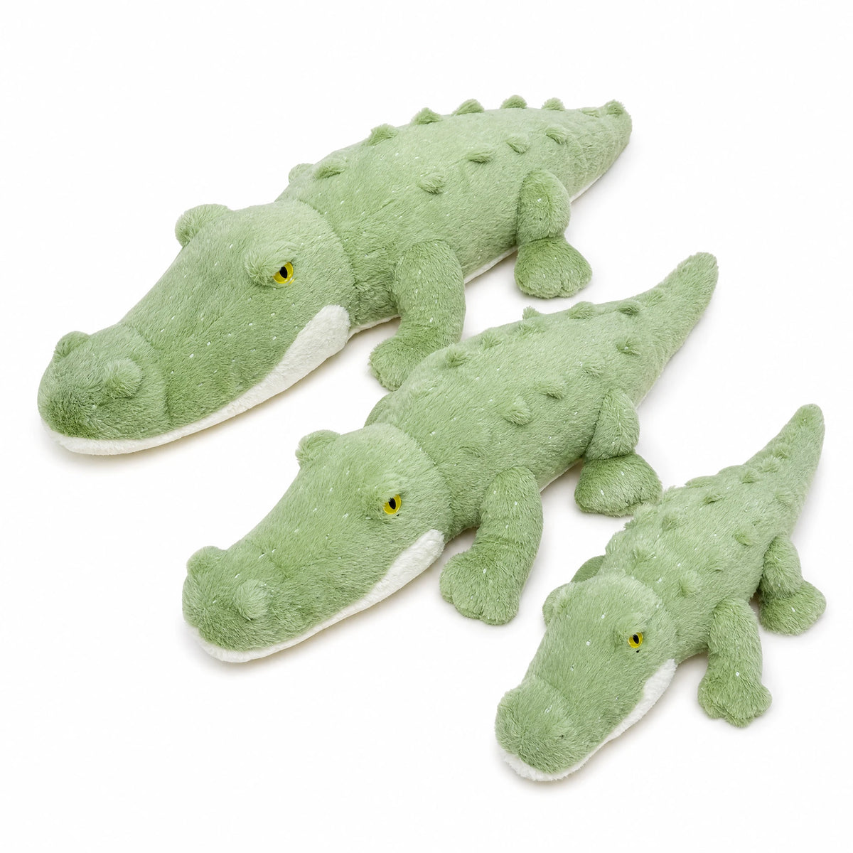 Crocodile Plush Toy in Soft Green with Textured Details - Fond blanc