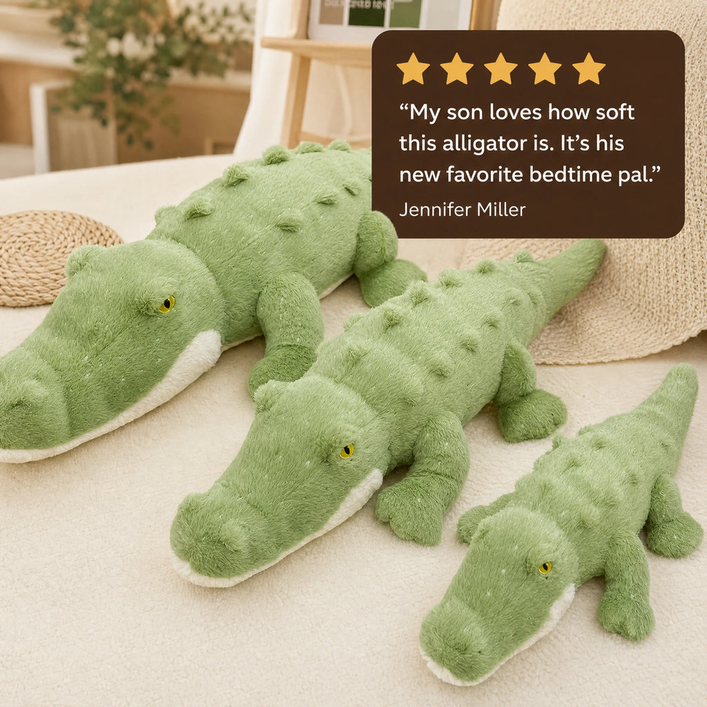 Crocodile Plush Toy in Soft Green with Textured Details - Image témoignage