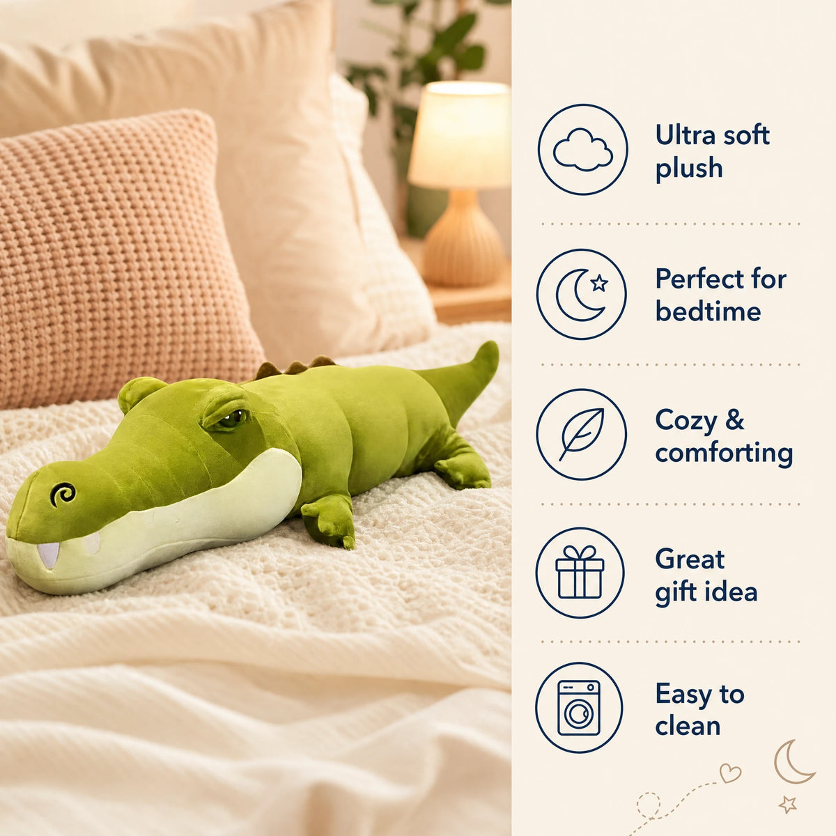 Crocodile Plush Toy in Vibrant Green with Soft Texture - Bénéfices produit