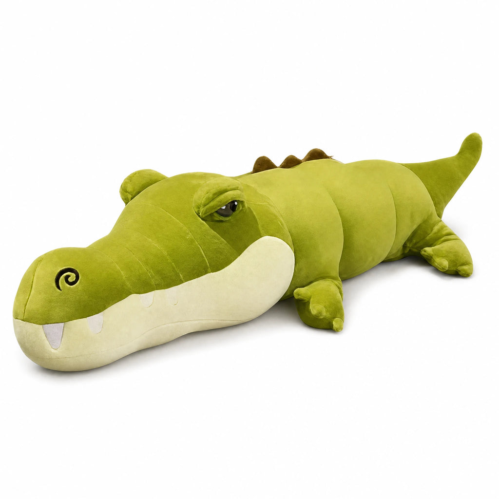 Crocodile Plush Toy in Vibrant Green with Soft Texture - Fond blanc