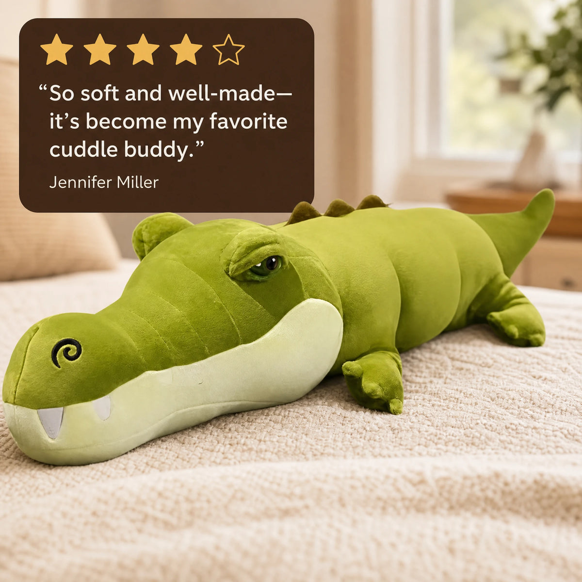 Crocodile Plush Toy in Vibrant Green with Soft Texture - Image témoignage