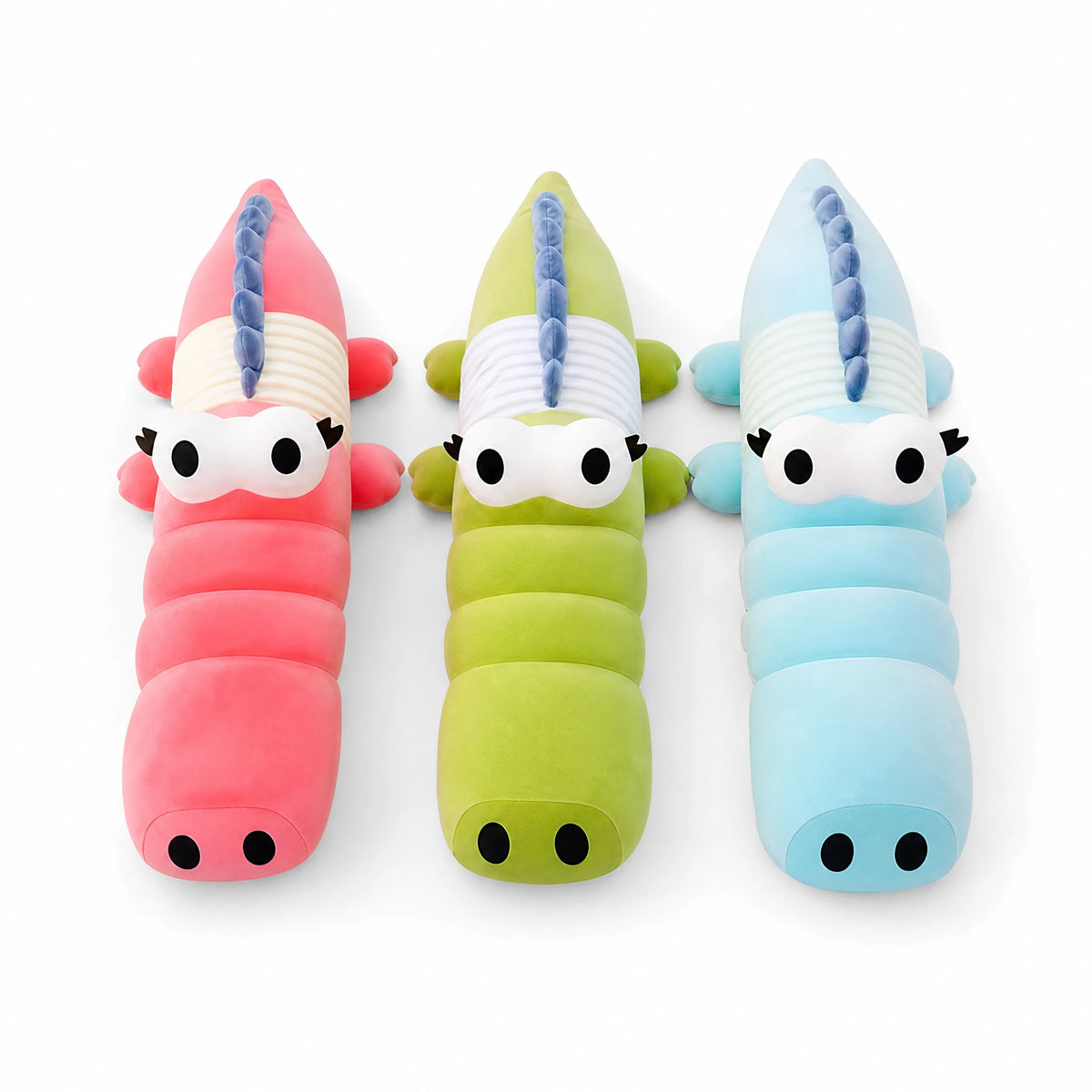 Crocodile Plush Toy with Segmented Body and Wings - Fond blanc