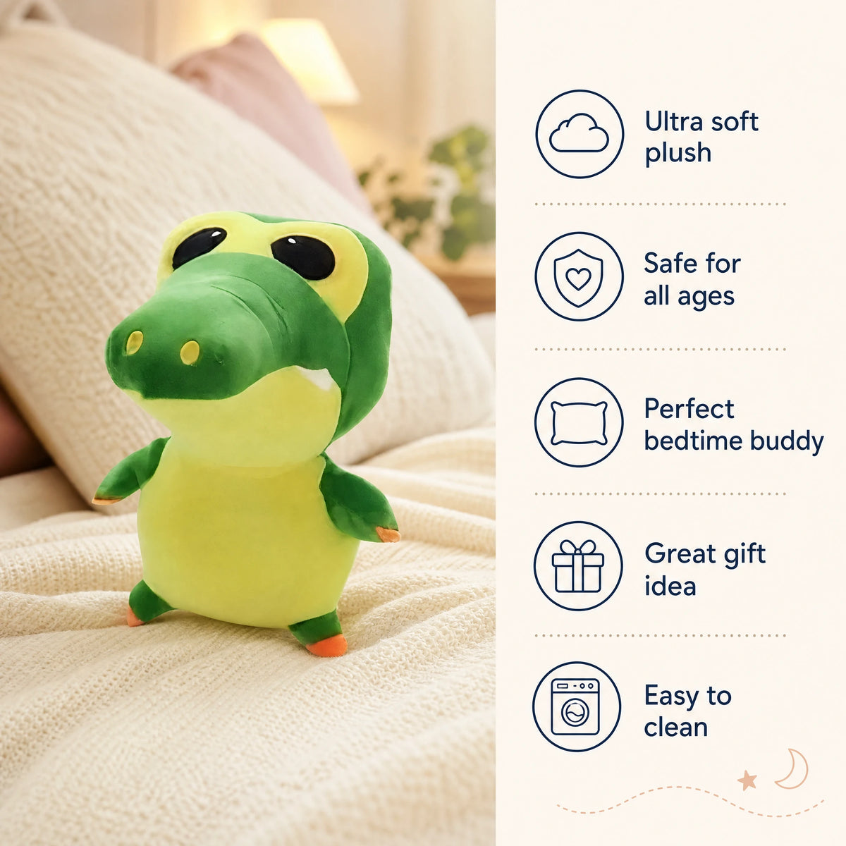 Crocodile Plush with Big Eyes and Yellow Belly - Bénéfices produit