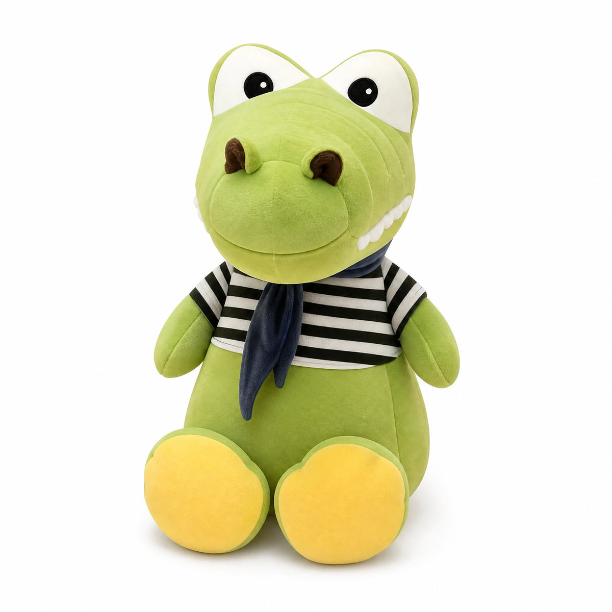 Crocodile Plush with Striped Shirt and Scarf - Fond blanc