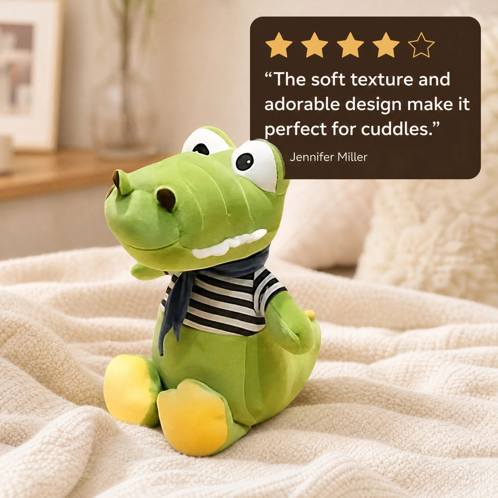 Crocodile Plush with Striped Shirt and Scarf - Image témoignage