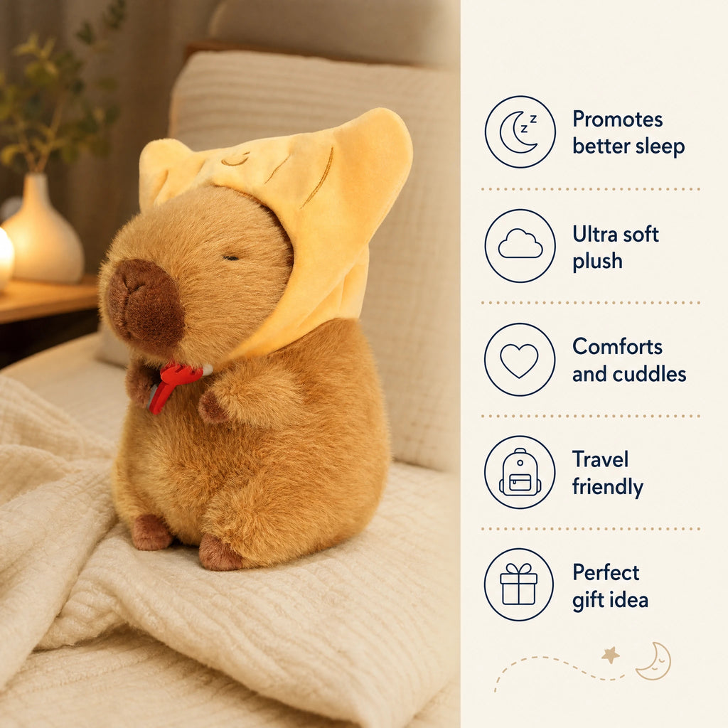 Croissant Capybara Plush with Removable Pastry Hood - Bénéfices produit