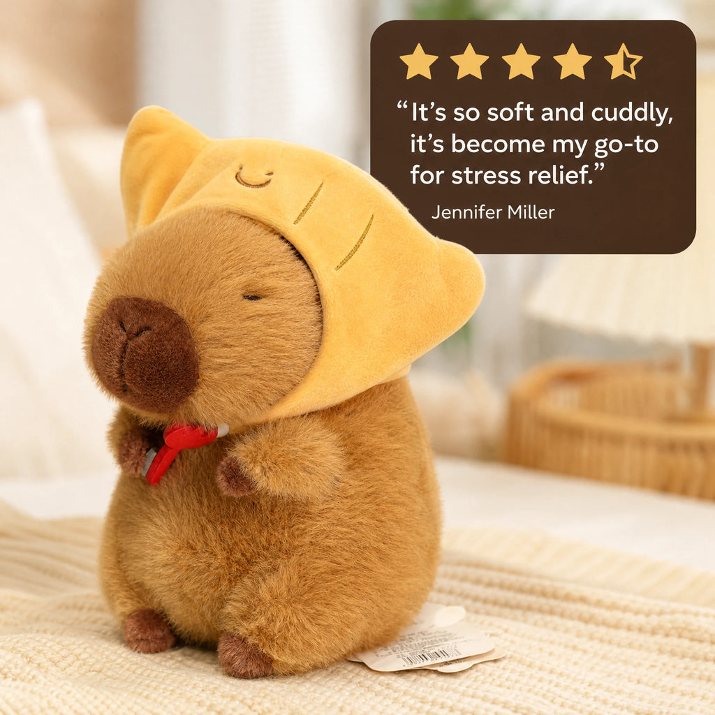 Croissant Capybara Plush with Removable Pastry Hood - Image témoignage
