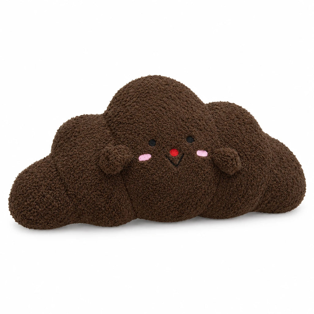 Croissant Plush with Embroidered Face and Fluffy Texture - Dark brown