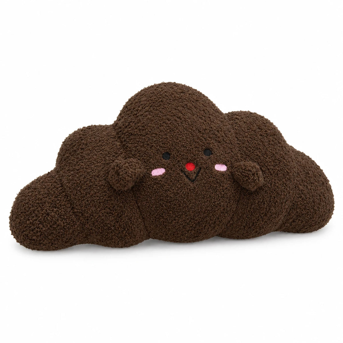 Croissant Plush with Embroidered Face and Fluffy Texture - Dark brown