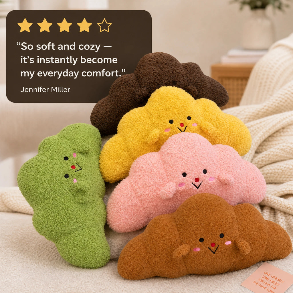 Croissant Plush with Embroidered Face and Fluffy Texture - Image témoignage