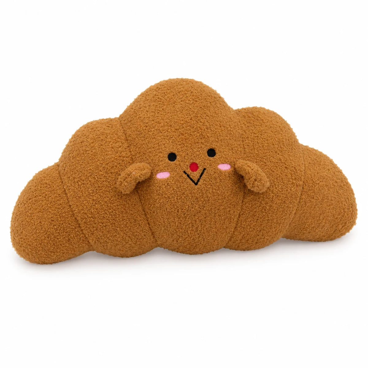 Croissant Plush with Embroidered Face and Fluffy Texture - Light brown