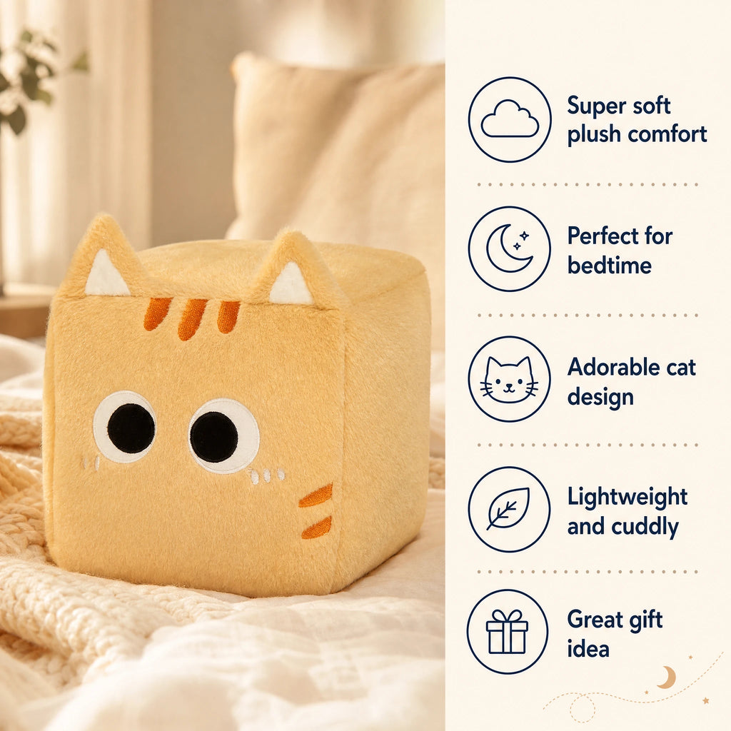 Cube Cat Plush with Soft Fluffy Fur and Big Eyes - Bénéfices produit