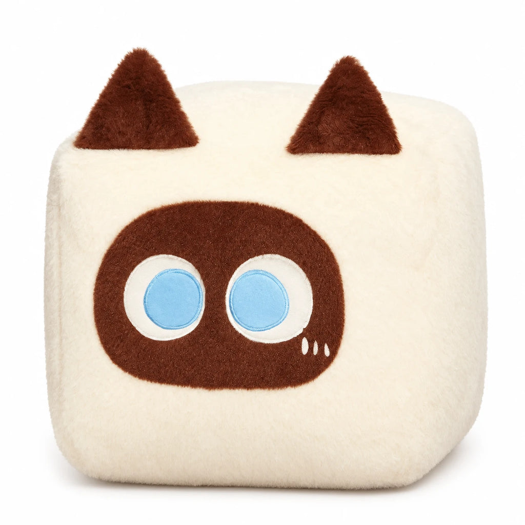 Cube Cat Plush with Soft Fluffy Fur and Big Eyes - Cream / 8in / 20cm … (3 tailles)