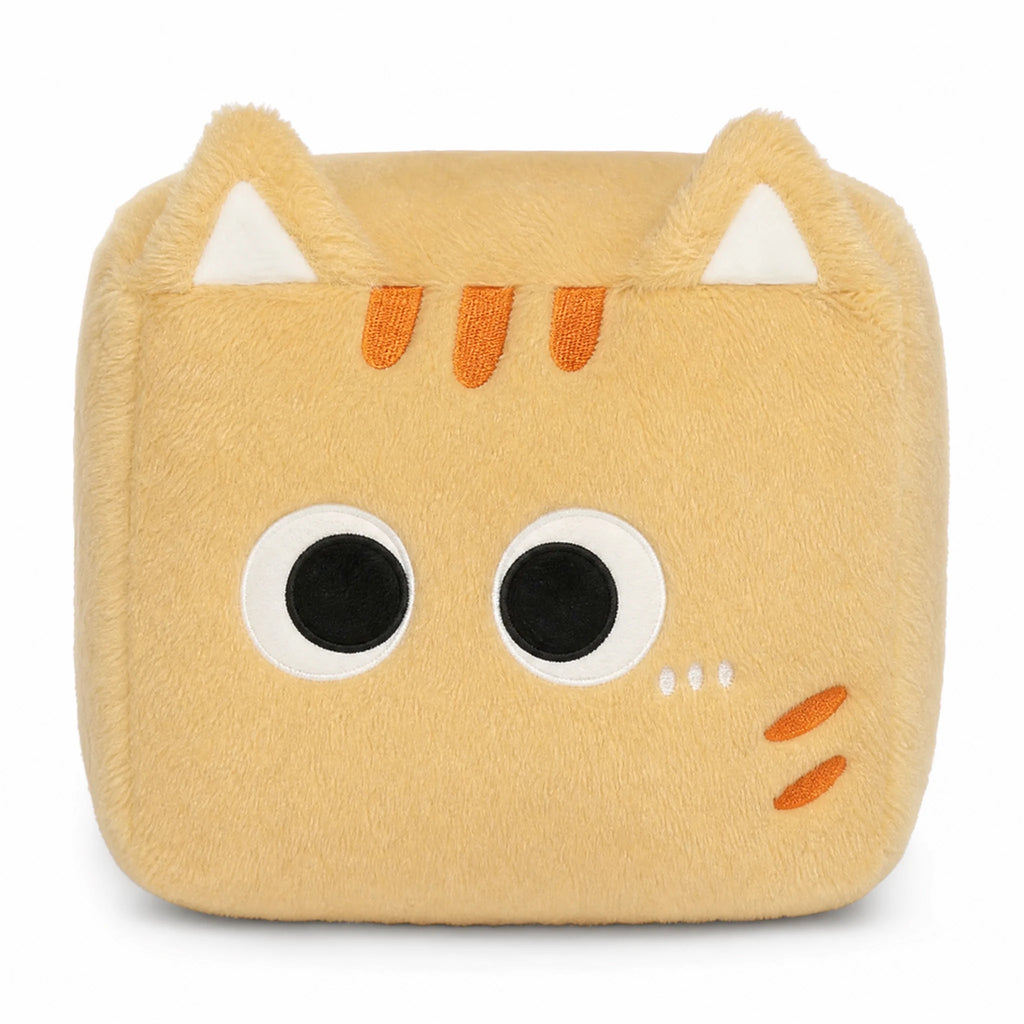 Cube Cat Plush with Soft Fluffy Fur and Big Eyes - Fond blanc