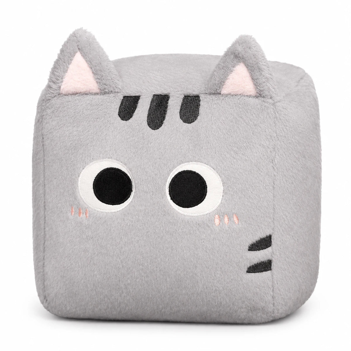 Cube Cat Plush with Soft Fluffy Fur and Big Eyes - Gray / 8in / 20cm … (3 tailles)