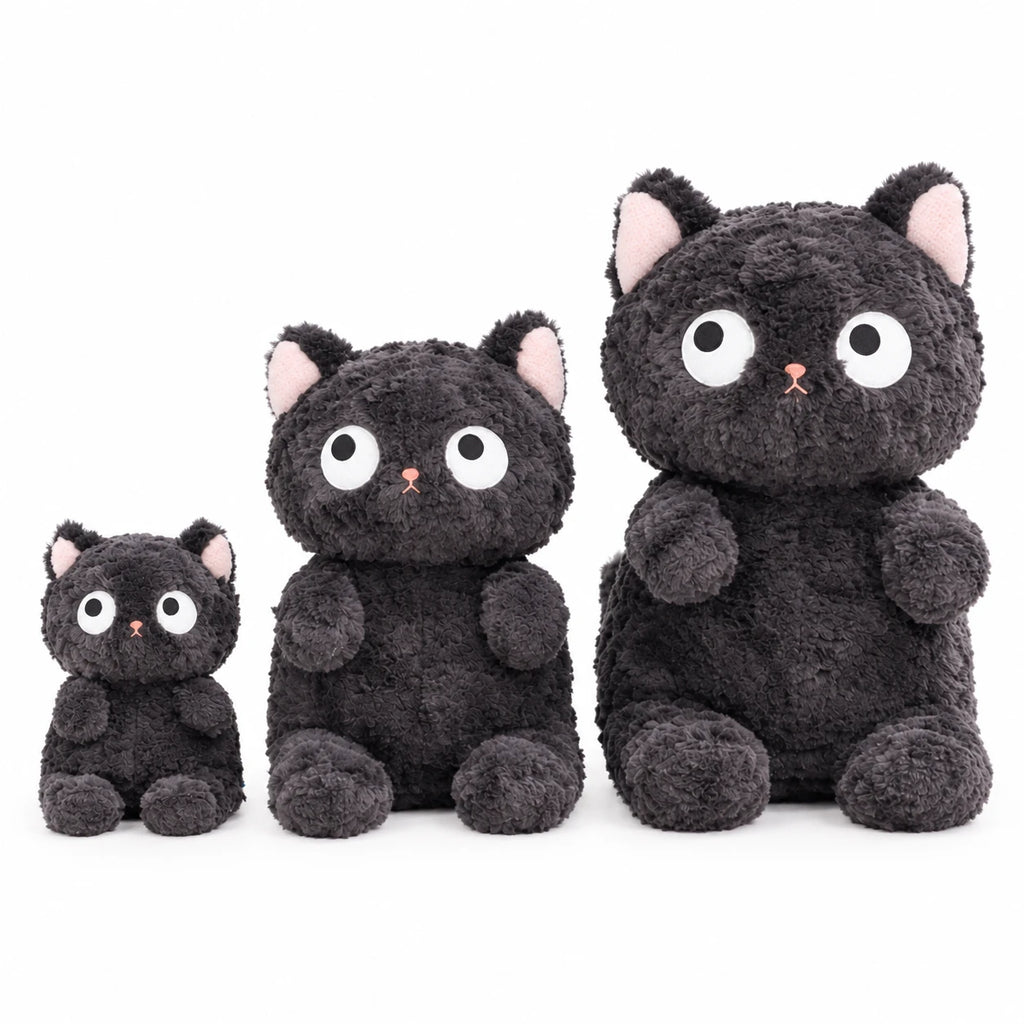 Cute Black Cat Plush with Big Innocent Eyes and Fluffy Fur - Sitting Up / 7in / 20cm … (3 tailles)
