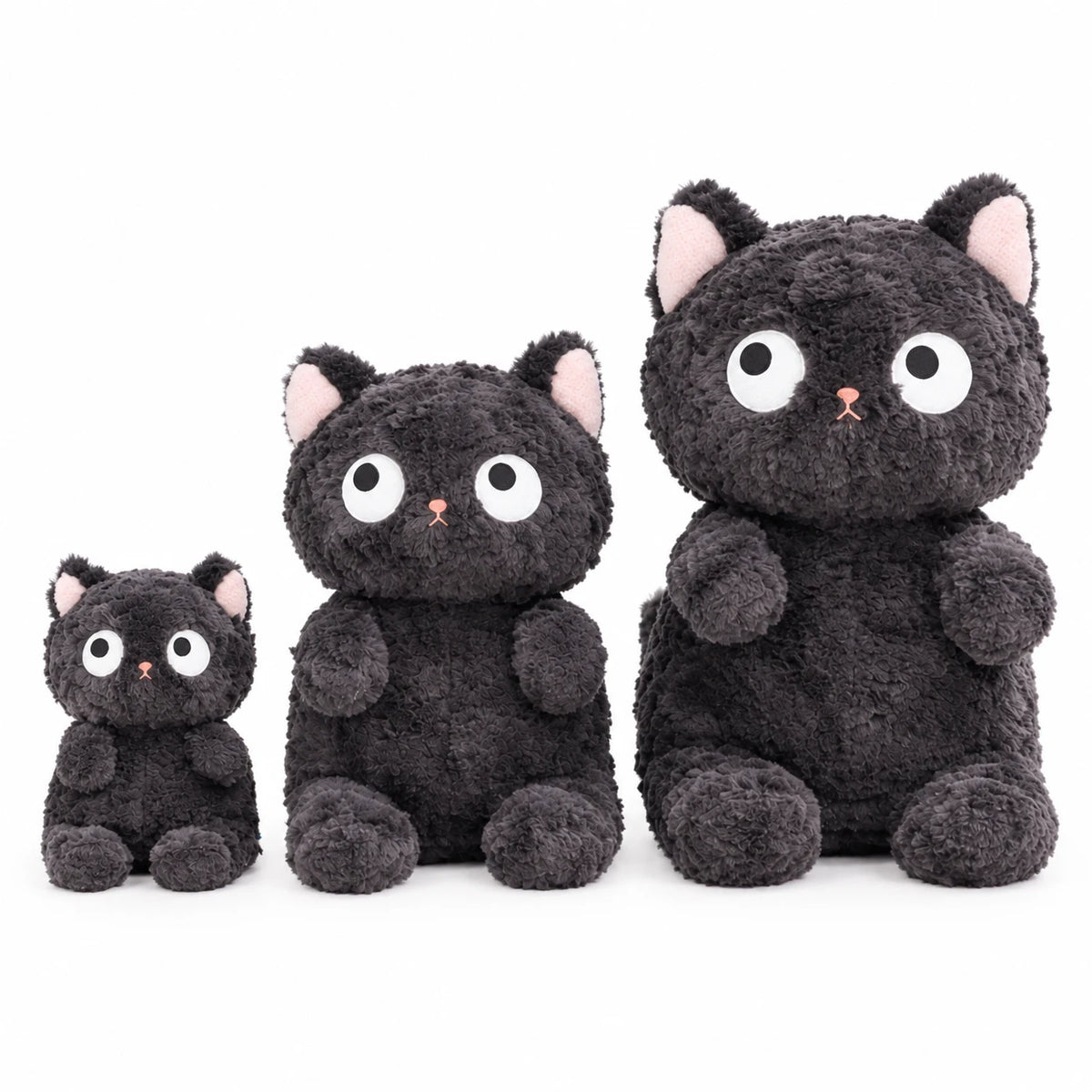 Cute Black Cat Plush with Big Innocent Eyes and Fluffy Fur - Sitting Up / 7in / 20cm … (3 tailles)