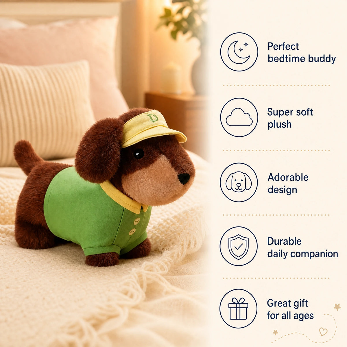 Dachshund Plush in Outfit – Dressed Sausage Dog - Bénéfices produit