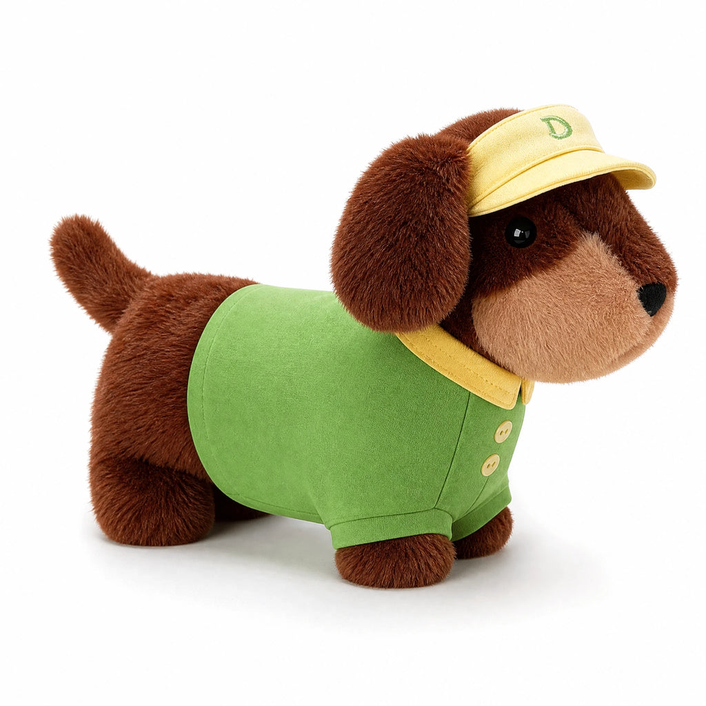 Dachshund Plush in Outfit – Dressed Sausage Dog - Fond blanc
