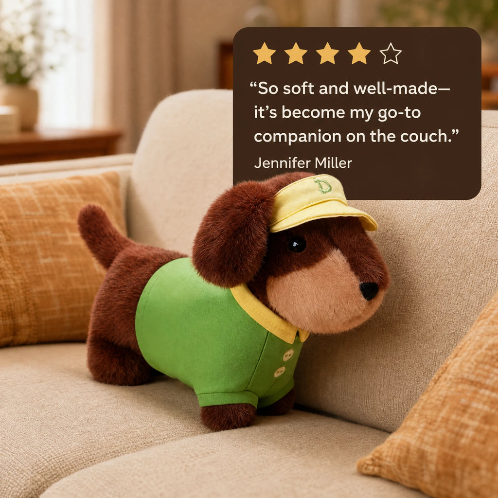 Dachshund Plush in Outfit – Dressed Sausage Dog - Image témoignage