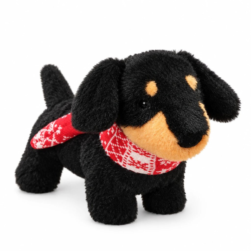 Dachshund Plush Toy with Red Bandana Scarf - Black with Scarf