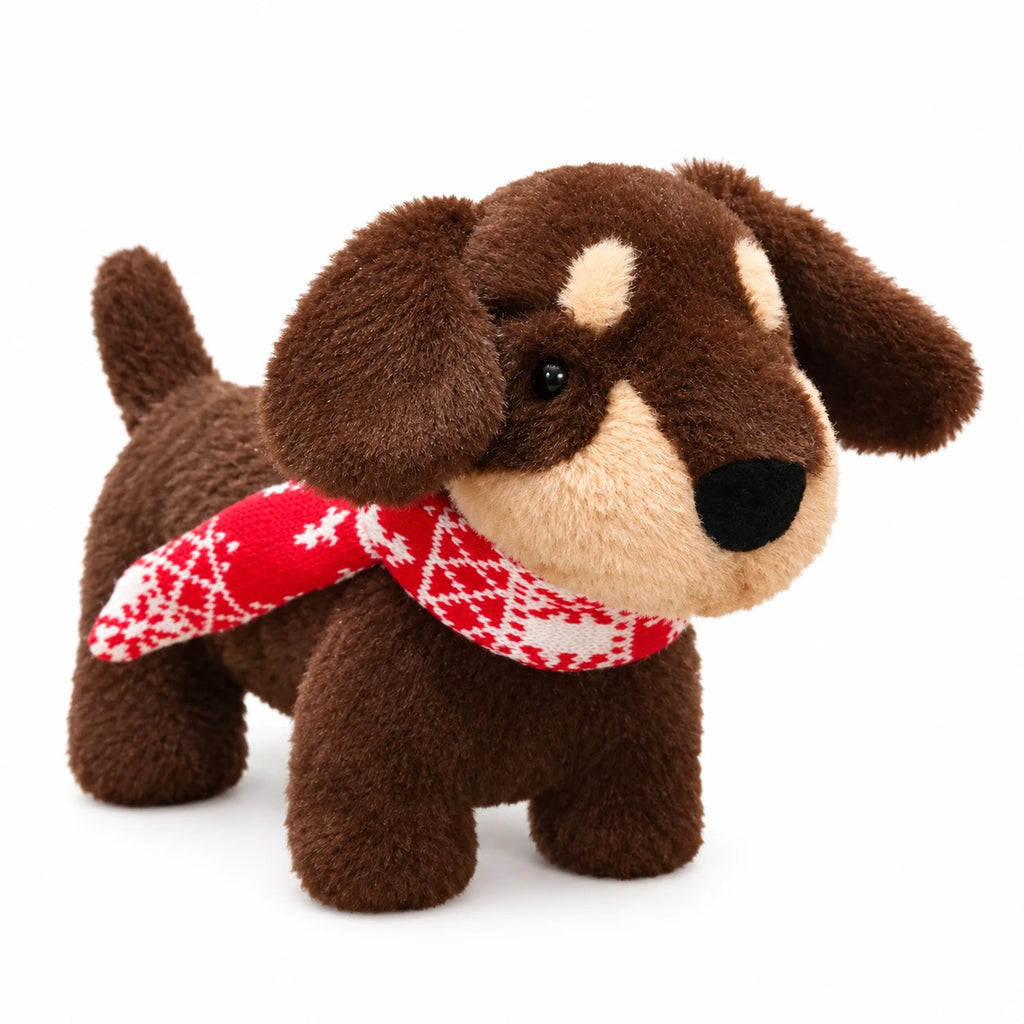 Dachshund Plush Toy with Red Bandana Scarf - Brown with Scarf