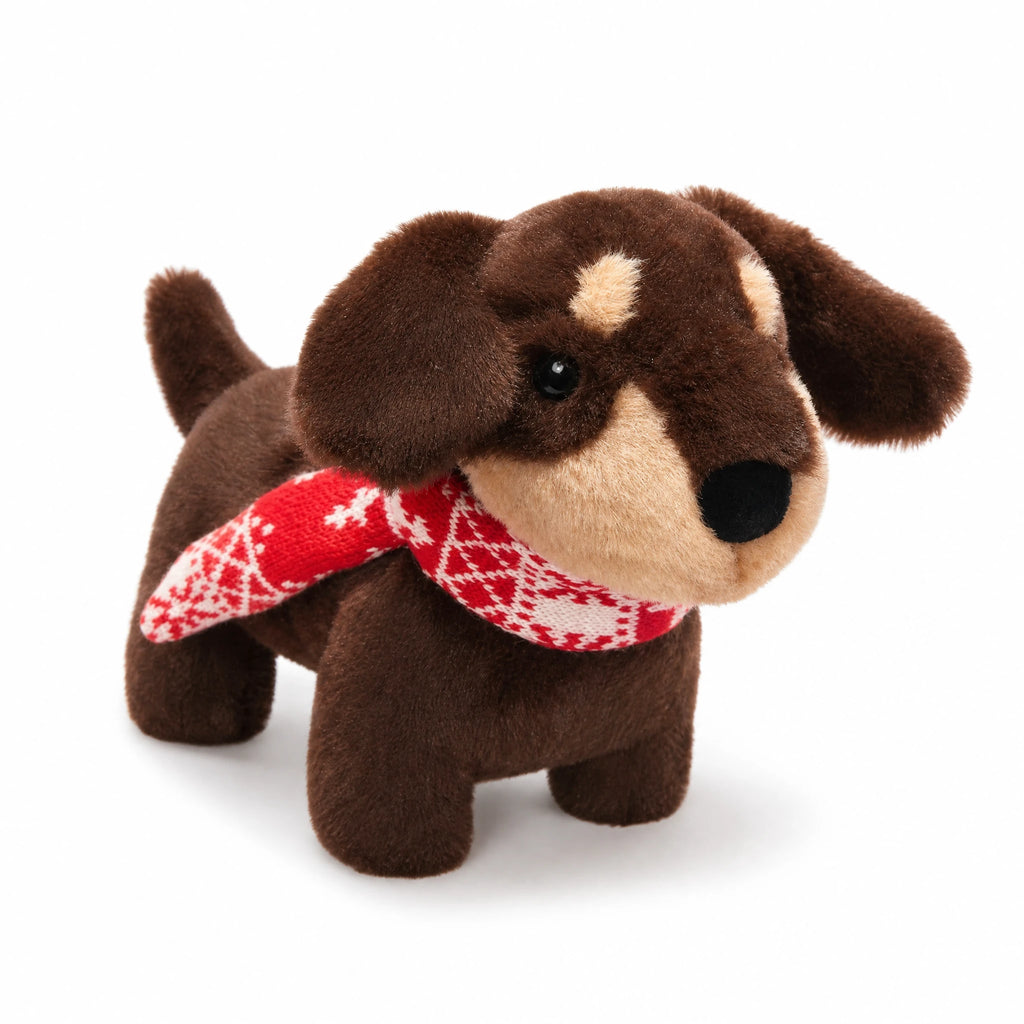 Dachshund Plush Toy with Red Bandana Scarf - Fond blanc