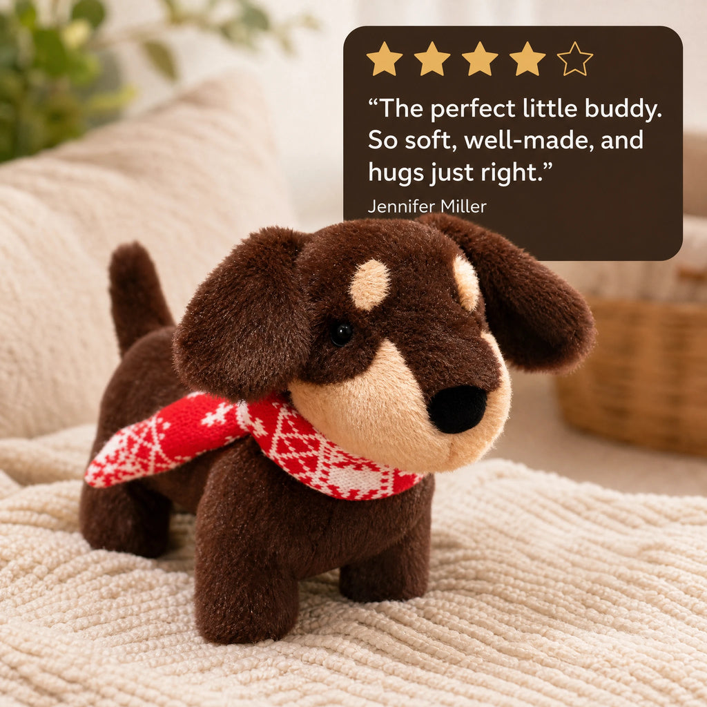 Dachshund Plush Toy with Red Bandana Scarf - Image témoignage