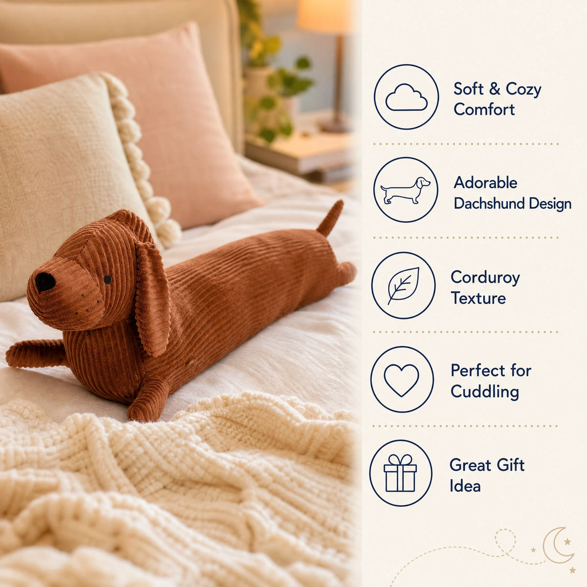 Dachshund Plush with Long Body and Corduroy Texture - Bénéfices produit
