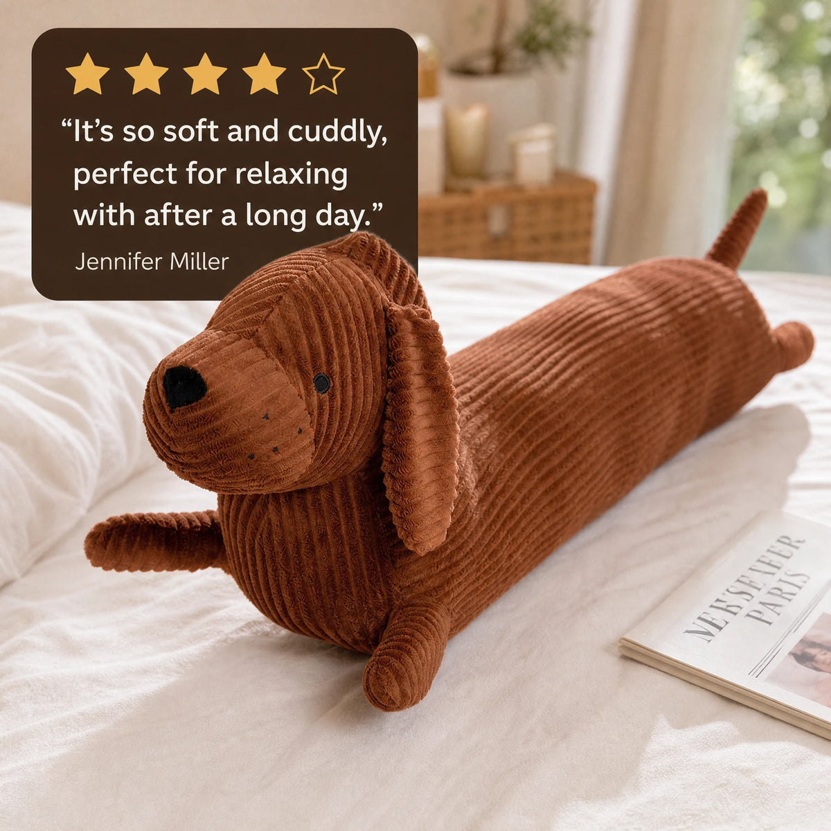 Dachshund Plush with Long Body and Corduroy Texture - Image témoignage