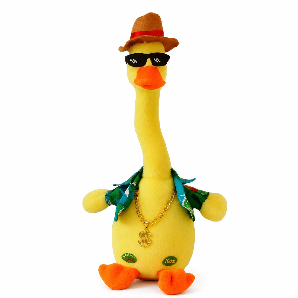 Dancing Duck Plush with Hat and Sunglasses - Fond blanc