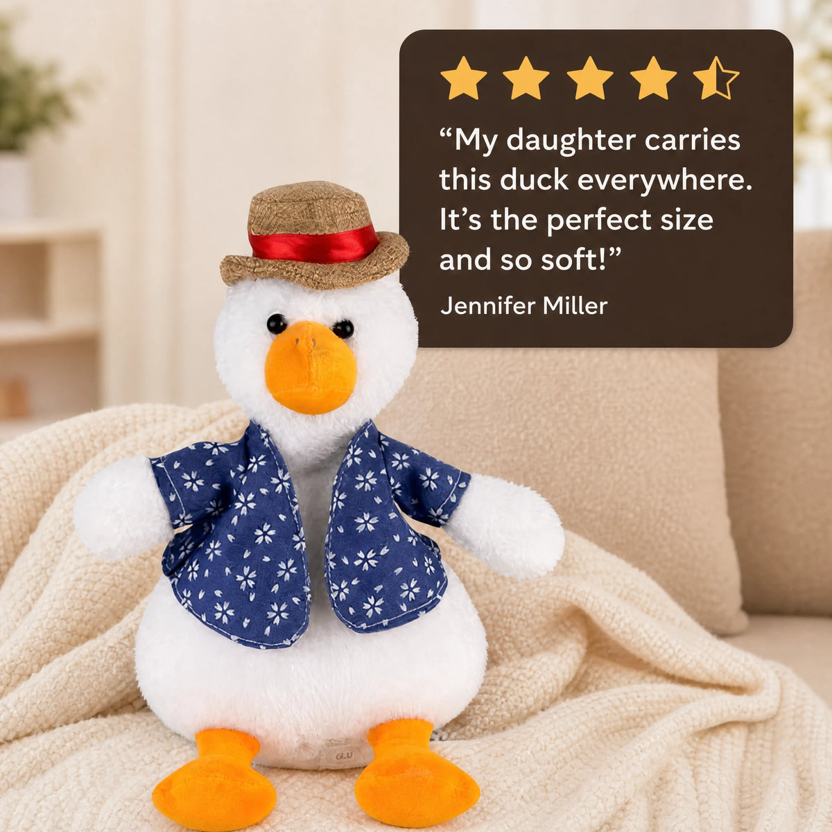 Dancing Duck Plush with Music and Motion - White Duck in Vest - Image témoignage
