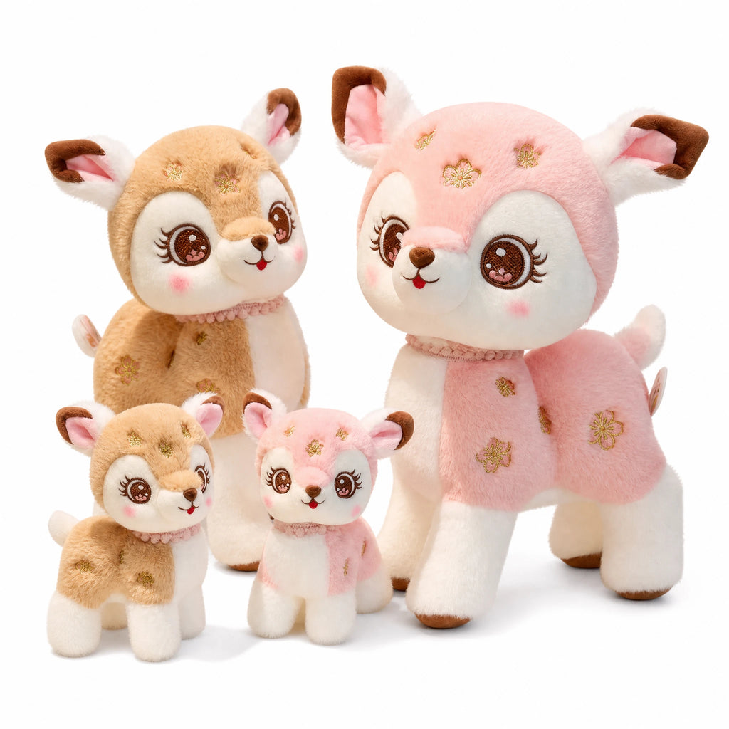 Deer Plush Toy with Sakura Blossom Embroidery - Fond blanc
