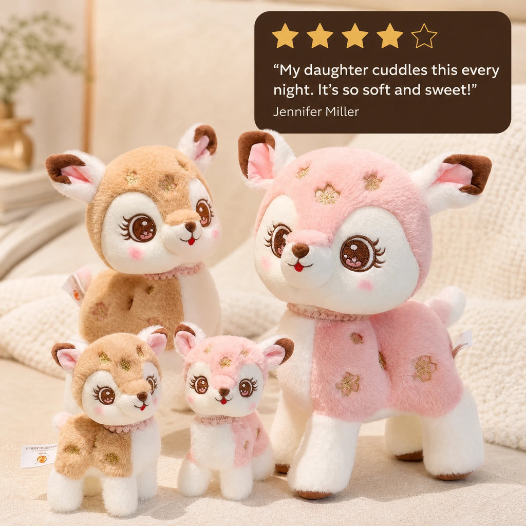 Deer Plush Toy with Sakura Blossom Embroidery - Image témoignage